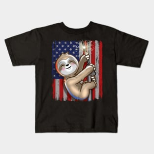 USA Patriotic Sloth American Flag Kids T-Shirt